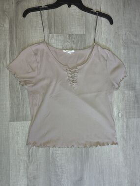 Pink Rose Lace-Up Cropped Tee